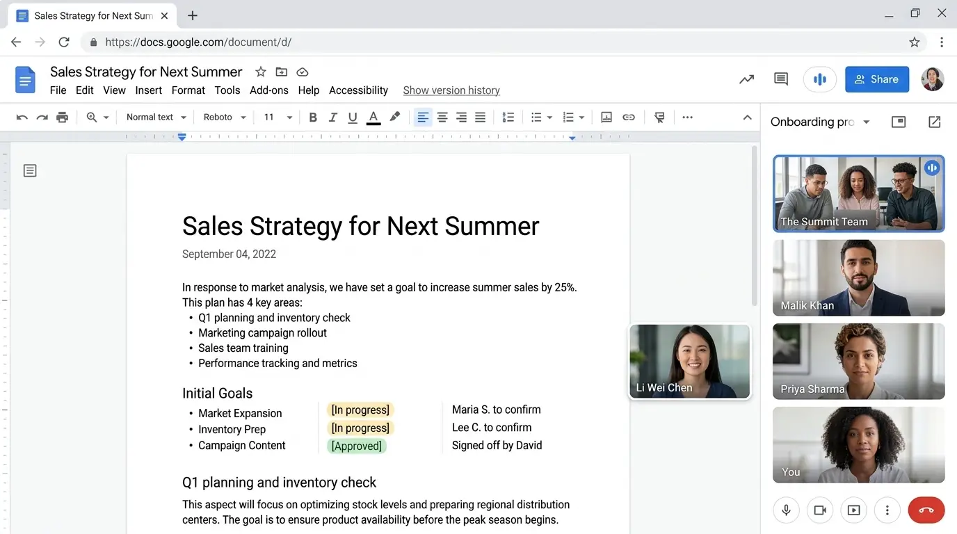 Google Meet over a Google Doc file.